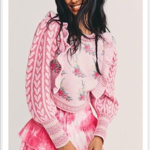 LoveShackFancy Warwick Pullover Sweater Blush Pink Multi Multi Small NEW w/o tag